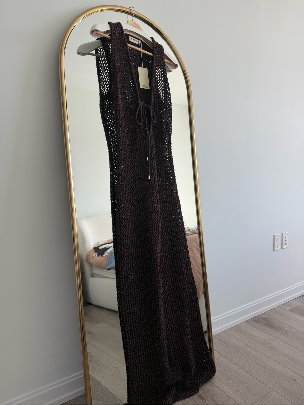 Monday Swimwear Crochet Maxi Dress in Dark Brown
